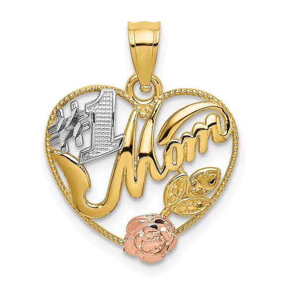 14k Yellow & Rose Gold w/White Rhodium #1 MOM Heart Charm,All Products : American Fashion Style Bags On Sale